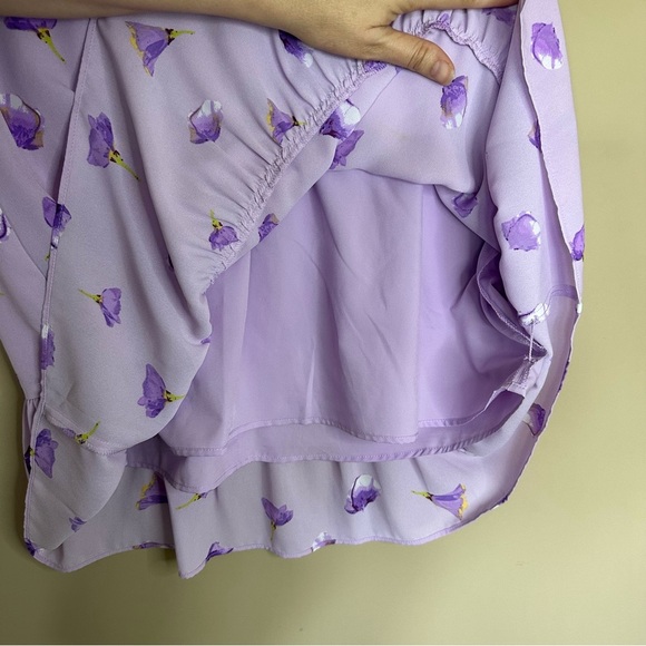 Purple Floral Puff Sleeve Ruffle Dress Women M Fairy Tired Smocked Feminine Flow - Picture 6 of 10